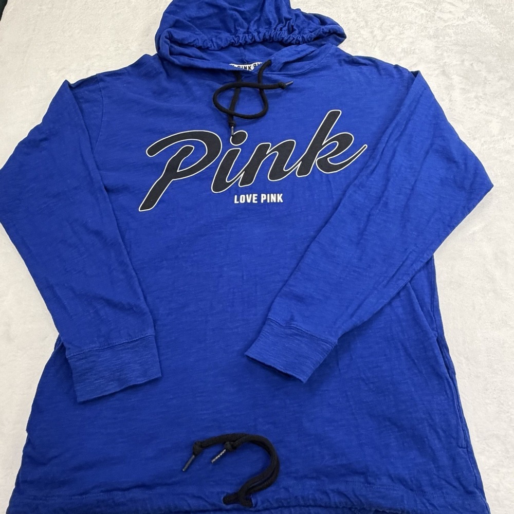 PINK Victoria Secret Hooded Shirt Womens XS Royal Blue Lightweight Love Pink